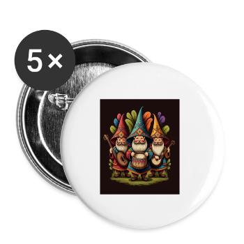 Gnome Playing Musical Instruments Mexican Gnomes - Buttons small 1''/25 mm (5-pack) - white - Front