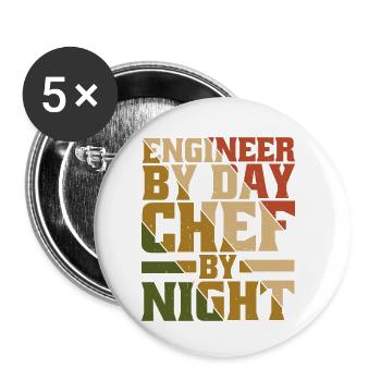 Ingénieur le jour, Chef le soir 9 - Lot de 5 petits badges (25 mm) - blanc - Devant