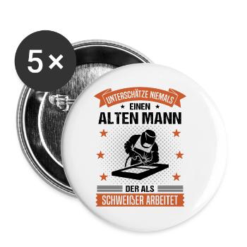 Schweißer Alter Mann Spruch Herren Geschenk - Buttons klein 25 mm (5er Pack) - Weiß - Vorne