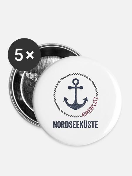 Nordsee Ankerplatz Emblem - Buttons klein 25 mm (5er Pack) - Weiß