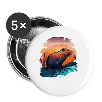 Capybara Wildlife Retro Vintage Funny Pet Lover - Buttons small 1''/25 mm (5-pack) - white - Front
