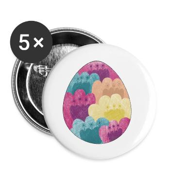 Œuf de Pâques coloré avec motif de fleurs - Lot de 5 petits badges (25 mm) - blanc - Devant