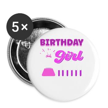 Fille d’anniversaire. Fête d’anniversaire Science - Lot de 5 petits badges (25 mm) - blanc - Devant