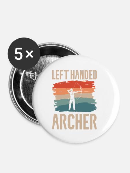 Linkshänder Bogenschützen Bogenschützen - Buttons klein 25 mm (5er Pack) - Weiß