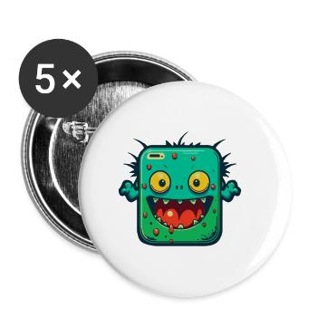 Monster Crash - Freches grünes Tablet Monster - Buttons klein 25 mm (5er Pack) - Weiß - Vorne