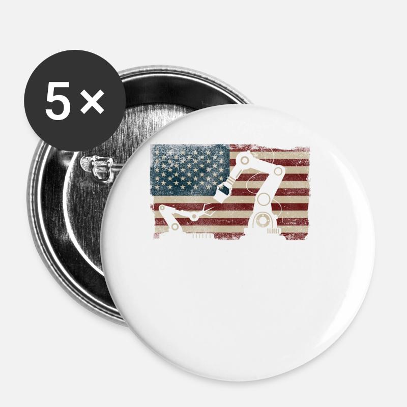 Robot Robotics Engineer American - Buttons small 1''/25 mm (5-pack) - white
