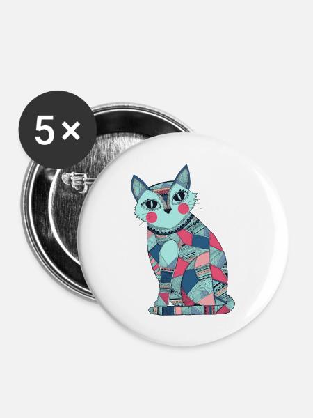 Patchwork Katze - Buttons klein 25 mm (5er Pack) - Weiß
