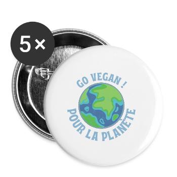 Go Vegan, pour la planète - Lot de 5 petits badges (25 mm) - blanc - Devant