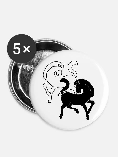 Zwei Pferde schwarz und weiß - Buttons klein 25 mm (5er Pack) - Weiß