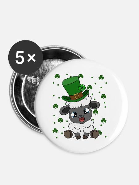 Sheep Shamrocks Saint Patrick's Day - Buttons klein 25 mm (5er Pack) - Weiß