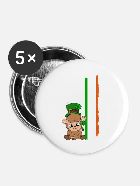 Sheep Shamrocks Saint Patrick's Day - Buttons klein 25 mm (5er Pack) - Weiß