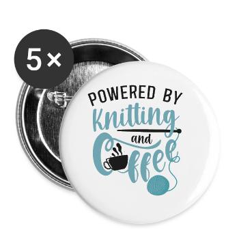 Knitting Knitter Coffee Powered By - Buttons small 1''/25 mm (5-pack) - white - Front