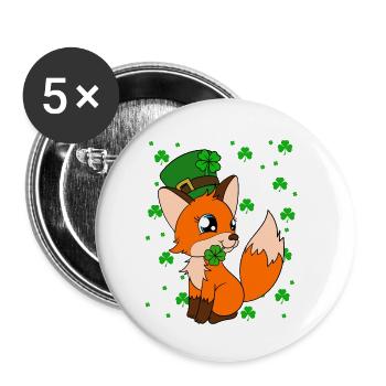 Mignon trèfle renard Saint-Patrick - Lot de 5 petits badges (25 mm) - blanc - Devant