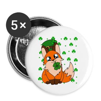 Mignon trèfle renard Saint-Patrick - Lot de 5 petits badges (25 mm) - blanc - Devant