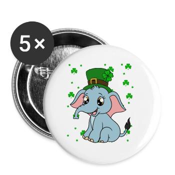 Niedlicher Elefant Kleeblätter St. Patrick's Day - Buttons klein 25 mm (5er Pack) - Weiß - Vorne