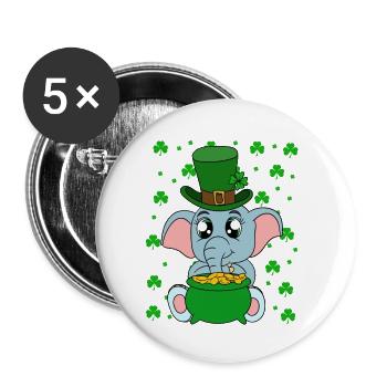 Niedlicher Elefant Kleeblätter St. Patrick's Day - Buttons klein 25 mm (5er Pack) - Weiß - Vorne