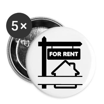 Transparentes Schild ZU MIETEN - Buttons klein 25 mm (5er Pack) - Weiß - Vorne