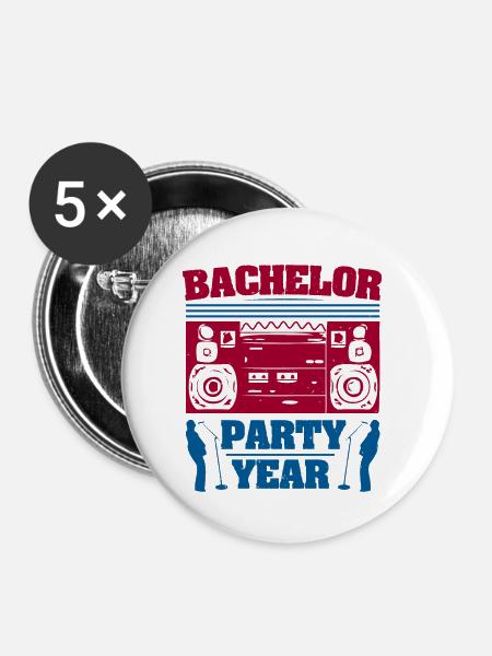 JUNGGESELLENABSCHIED JAHR - Buttons klein 25 mm (5er Pack) - Weiß