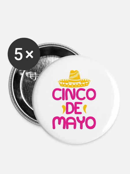 CINCO DE MAYO - Buttons klein 25 mm (5er Pack) - Weiß