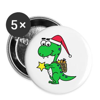 Dino Weihnachten - Buttons klein 25 mm (5er Pack) - Weiß - Vorne