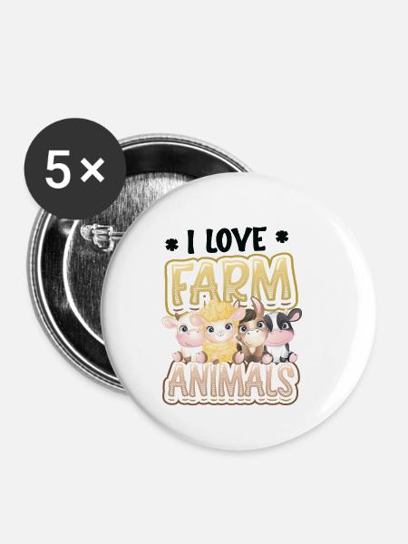 Ich Liebe Bauernhoftiere, Kinderbauernhof - Buttons klein 25 mm (5er Pack) - Weiß