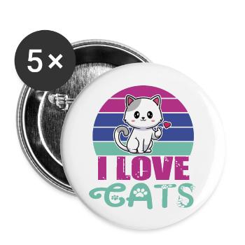 I Love Cats - The Cute Cat Design - Buttons small 1''/25 mm (5-pack) - white - Front