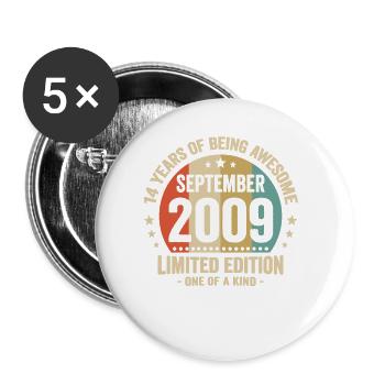 September 2009 14 Jahre Jubiläumsgeschenk - Buttons klein 25 mm (5er Pack) - Weiß - Vorne