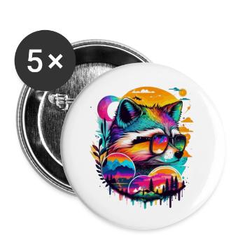 Renard en randonneur dans les montagnes aux couleurs vives - Lot de 5 petits badges (25 mm) - blanc - Devant