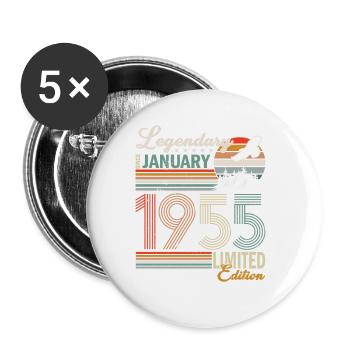 Janvier 1955 - Anniversaire en janvier - Lot de 5 petits badges (25 mm) - blanc - Devant