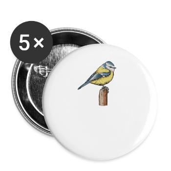 Blue I Bird motif for birdwatchers - Buttons small 1''/25 mm (5-pack) - white - Front