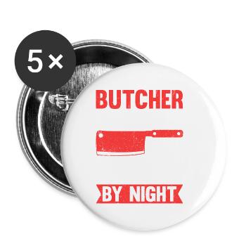 Butcher By Day Father By Night - Buttons klein 25 mm (5er Pack) - Weiß - Vorne