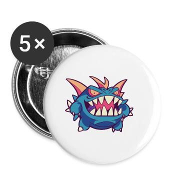 Monster Crash - Cooles blaues Monster - Buttons klein 25 mm (5er Pack) - Weiß - Vorne