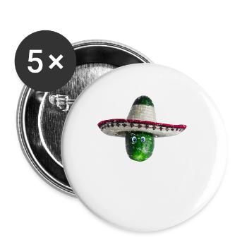 Concombre avec chapeau mexicain et yeux bleus - Lot de 5 petits badges (25 mm) - blanc - Devant