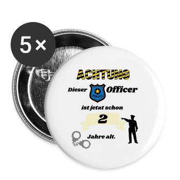 Polizei - 2. Geburtstag, für coole Polizisten - Buttons klein 25 mm (5er Pack) - Weiß - Vorne