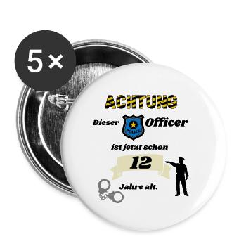 Polizei - 12. Geburtstag, für coole Polizisten - Buttons klein 25 mm (5er Pack) - Weiß - Vorne