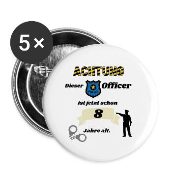 Polizei - 8. Geburtstag, für alle coolen Poliziste - Buttons klein 25 mm (5er Pack) - Weiß - Vorne