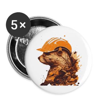 Frettchen als Bauarbeiter mit gelbem Bauhelm - Buttons klein 25 mm (5er Pack) - Weiß - Vorne