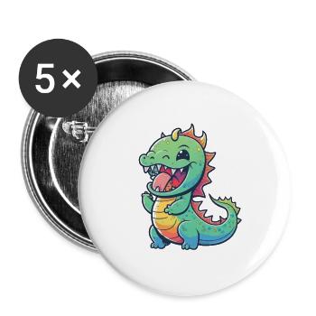 Kawaii Mignon Happy Dragon - Lot de 5 petits badges (25 mm) - blanc - Devant