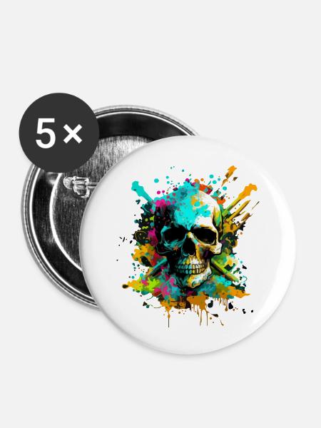 Psychedelischer Schädel - Buttons klein 25 mm (5er Pack) - Weiß
