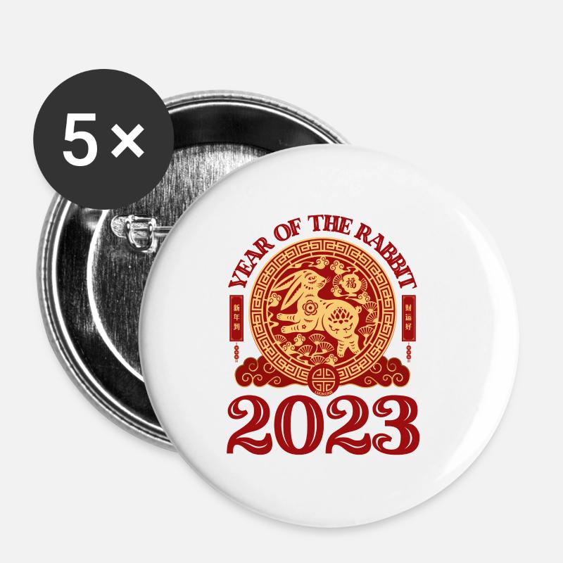 Nouvel an chinois du Lapin 2023 - Lot de 5 petits badges (25 mm) - blanc