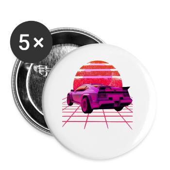 Retro Wave super Car Sunset - Buttons klein 25 mm (5er Pack) - Weiß - Vorne