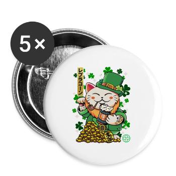 Heiliger Patrick - Luprechaun Maneki Neko - Buttons klein 25 mm (5er Pack) - Weiß - Vorne