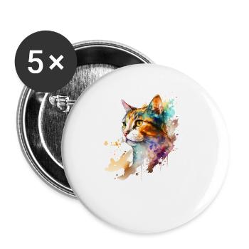 Chat domestique Aquarelle Shorthair Cool Art Motif - Lot de 5 petits badges (25 mm) - blanc - Devant