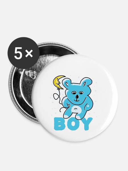Junge - Babyshower - Buttons klein 25 mm (5er Pack) - Weiß