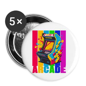 Retro Arcade Game Videospiel für Gamer - Buttons klein 25 mm (5er Pack) - Weiß - Vorne