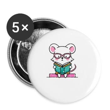 Leseratte Maus im Buch - Buttons klein 25 mm (5er Pack) - Weiß - Vorne