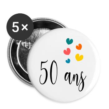 50 ANS. 50e ANNIVERSAIRE. ANNIVERSAIRE 50 ANS. 50 - Lot de 5 petits badges (25 mm) - blanc - Devant