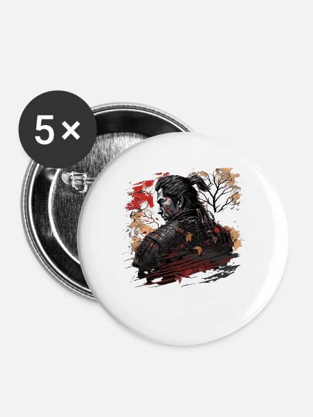 Samurai Japan Kultur - Buttons klein 25 mm (5er Pack) - Weiß
