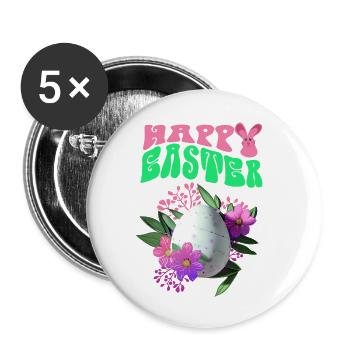Happy Easter Easter Egg Floral Art - Buttons small 1''/25 mm (5-pack) - white - Front