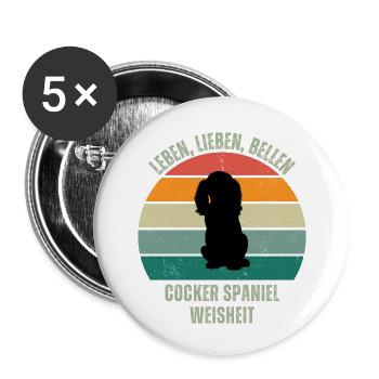 Leben Lieben Bellen, Cocker Spaniel Weisheit - Buttons klein 25 mm (5er Pack) - Weiß - Vorne